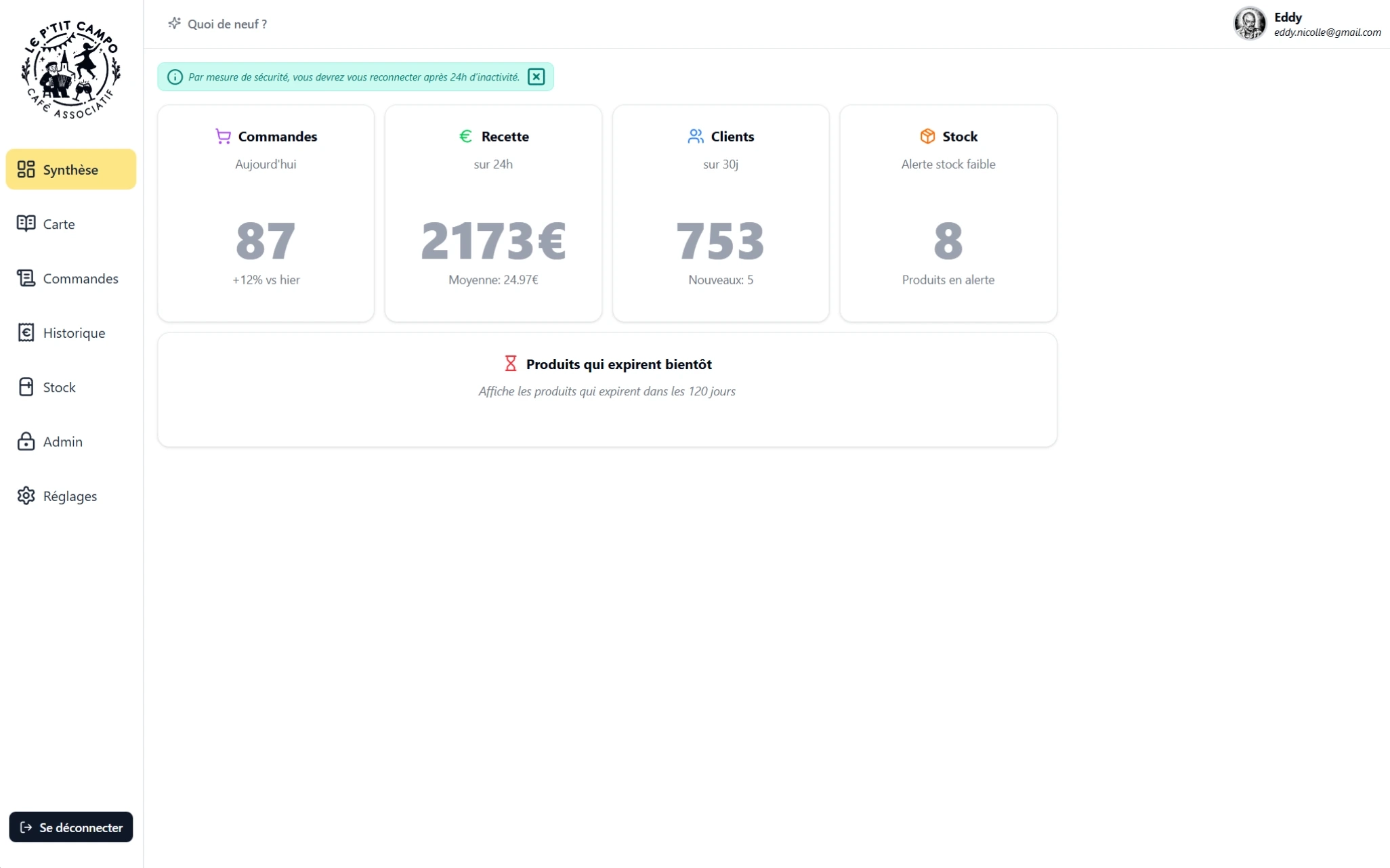 Tableau de bord — vue d’ensemble des données clés