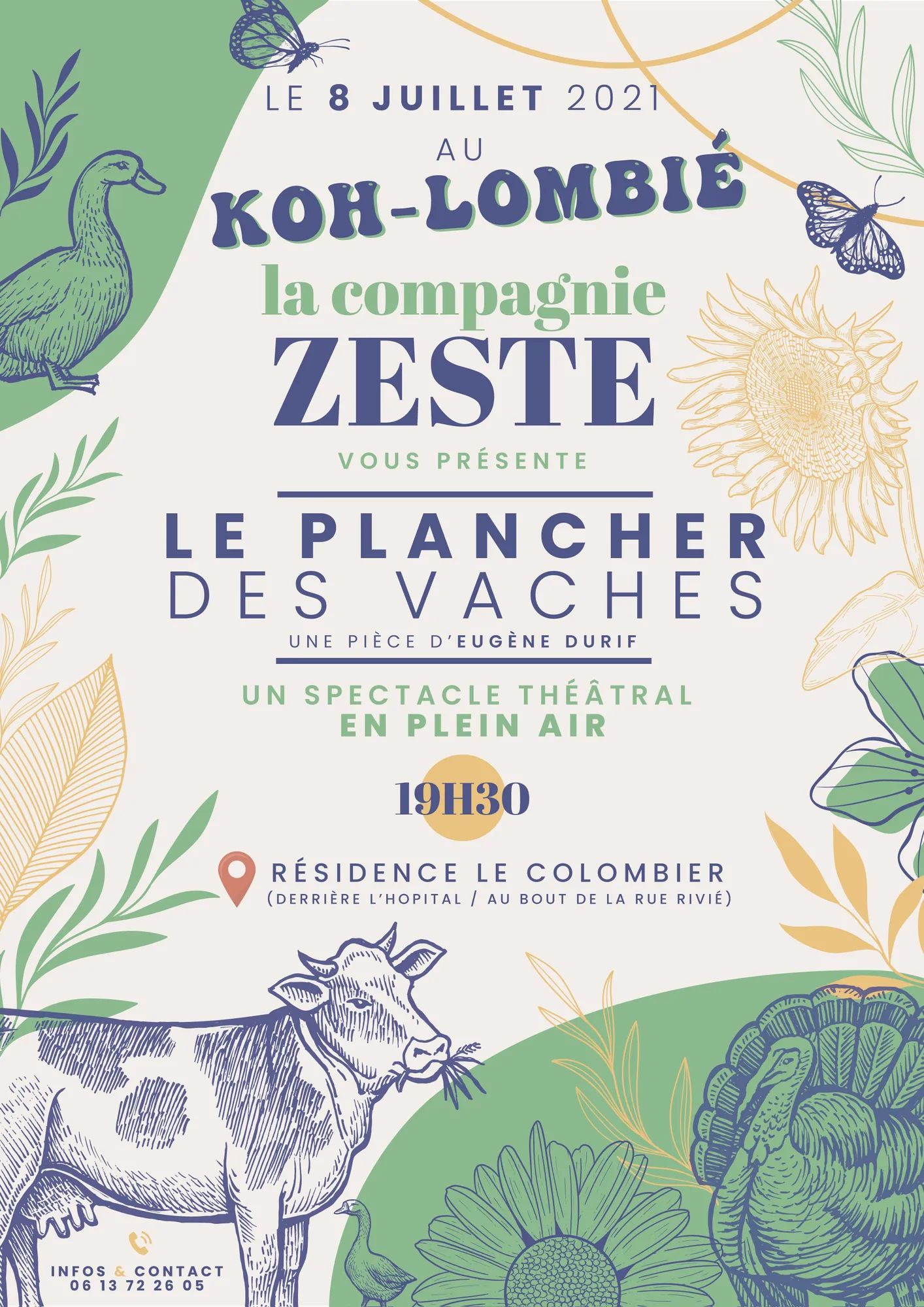 Affiche de théâtre en plein air : Le plancher des vaches, par la compagnie Zeste