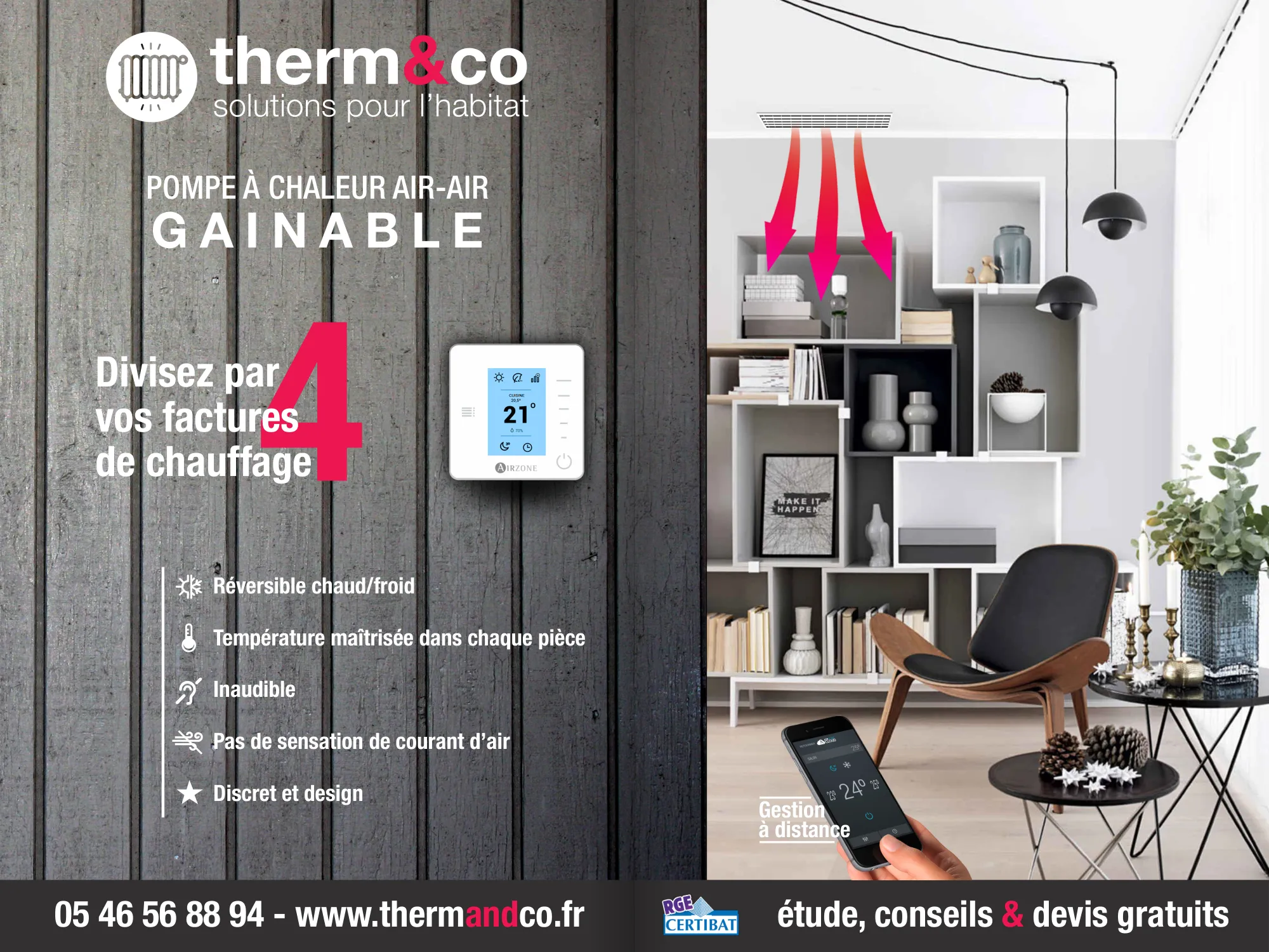 Publicité Therm&co face à une page d’ambiance