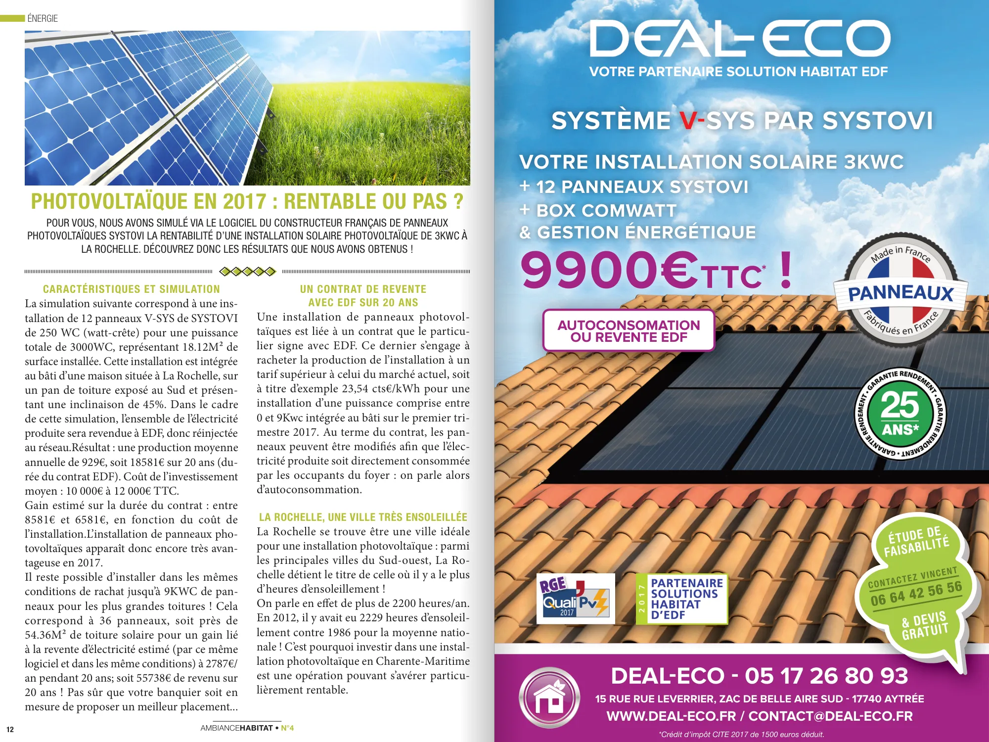 Article photovoltaïque face à une publicité Deal-Eco
