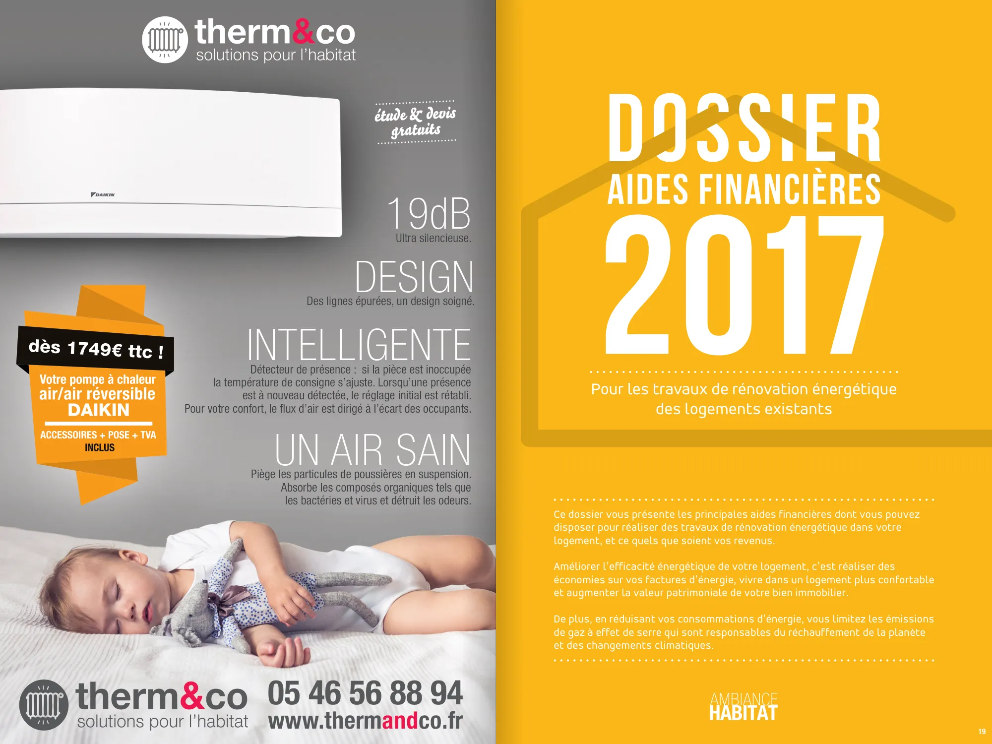 Ouverture du dossier Aides financières 2017, face à une publicité Therm&co