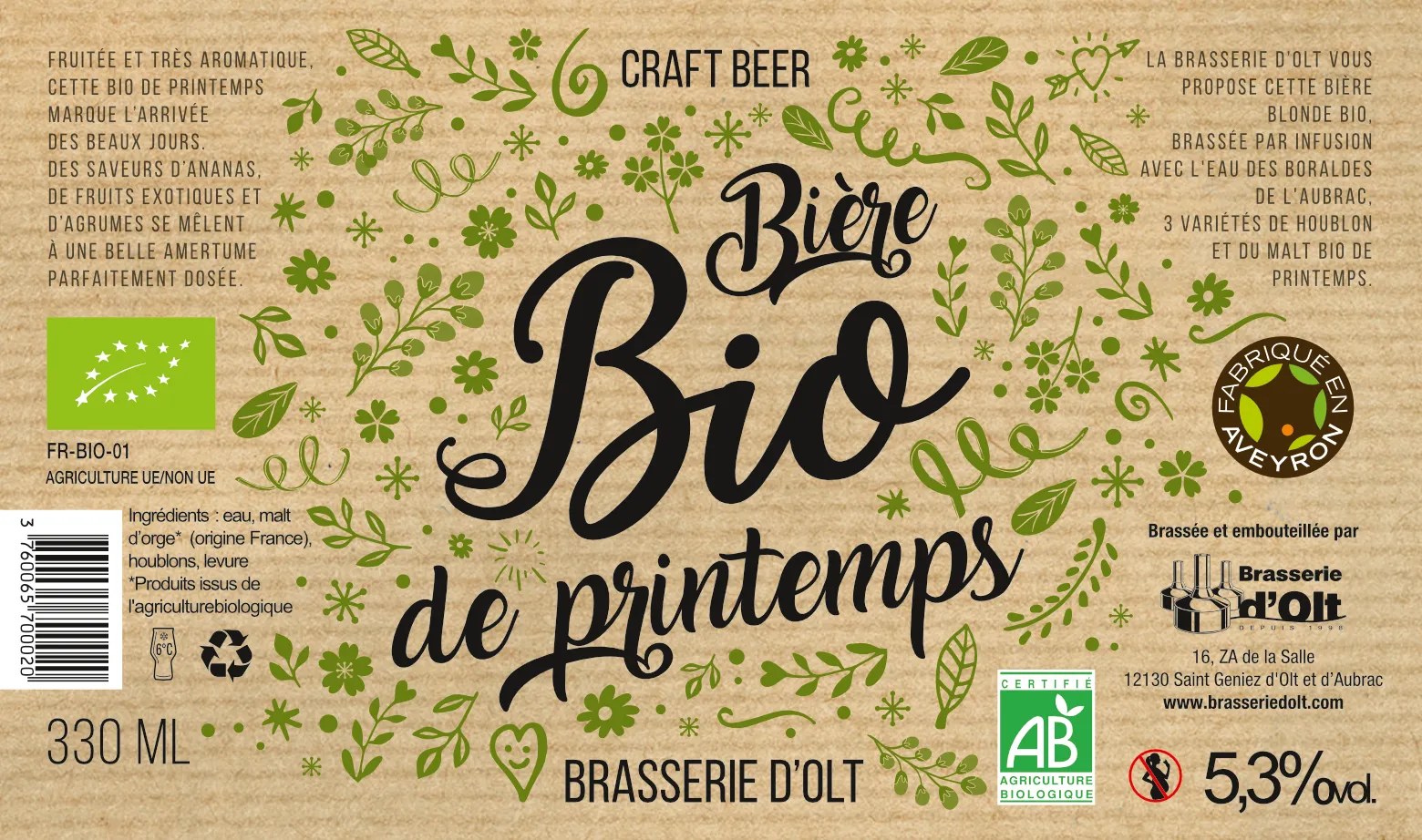 Étiquette de la bière Bio de printemps