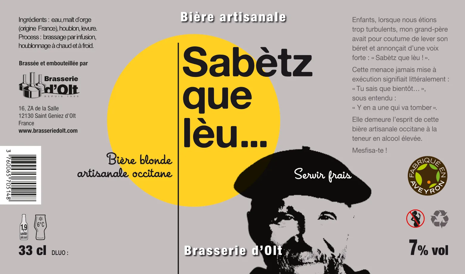 Étiquette de la Brasserie d’Olt reprise sous InDesign