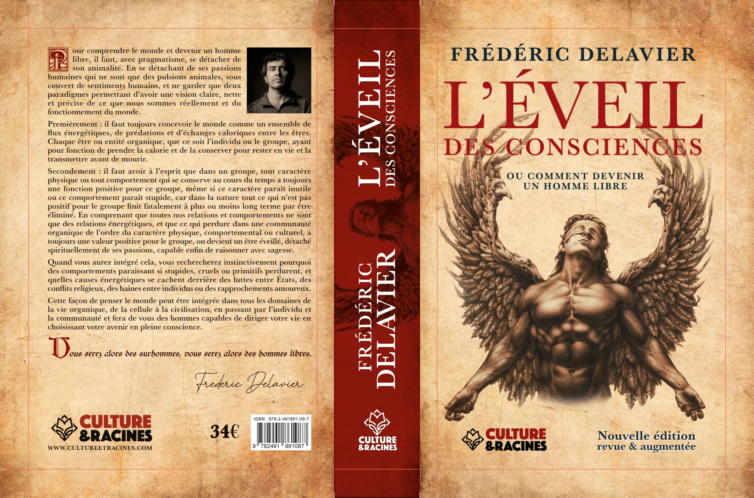 L’Éveil des consciences de Frédéric Delavier : couverture à plat, quatrième, dos et première