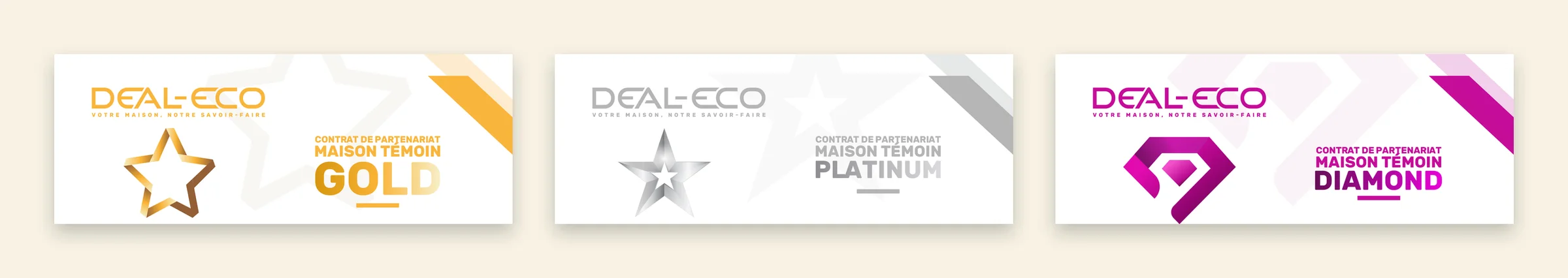Contrats de partenariat Maison Témoin Deal-Eco : en-têtes Gold, Platinum et Diamond