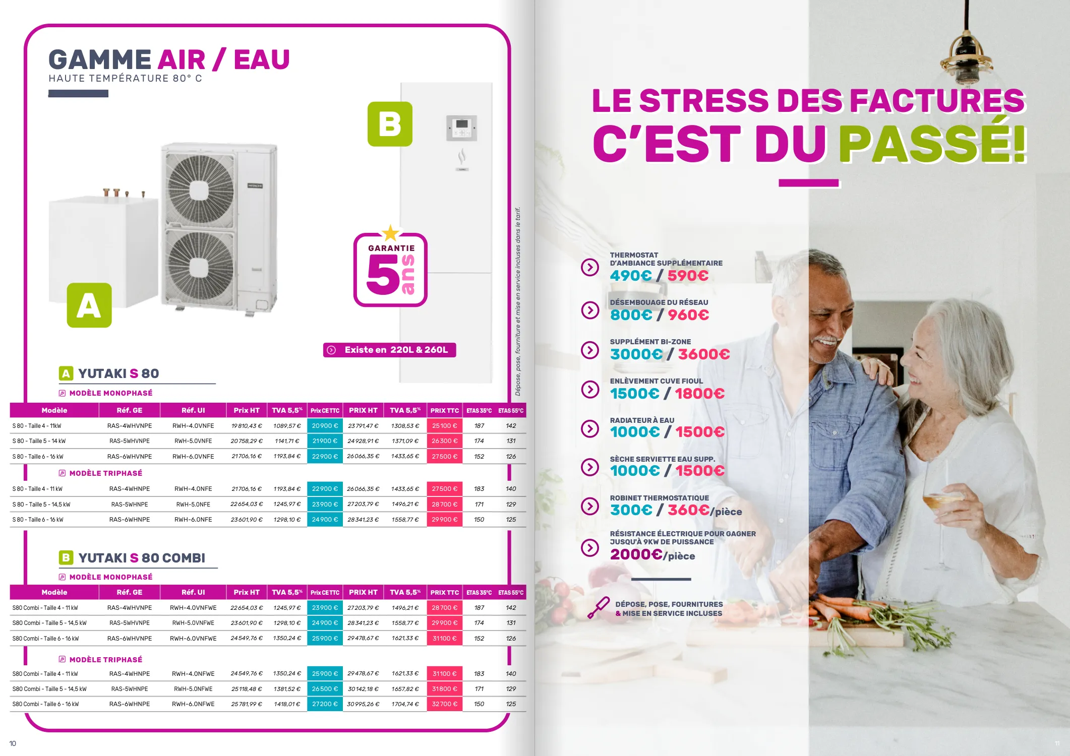 Catalogue Deal-Eco : gamme air-eau et page « Le stress des factures, c’est du passé »