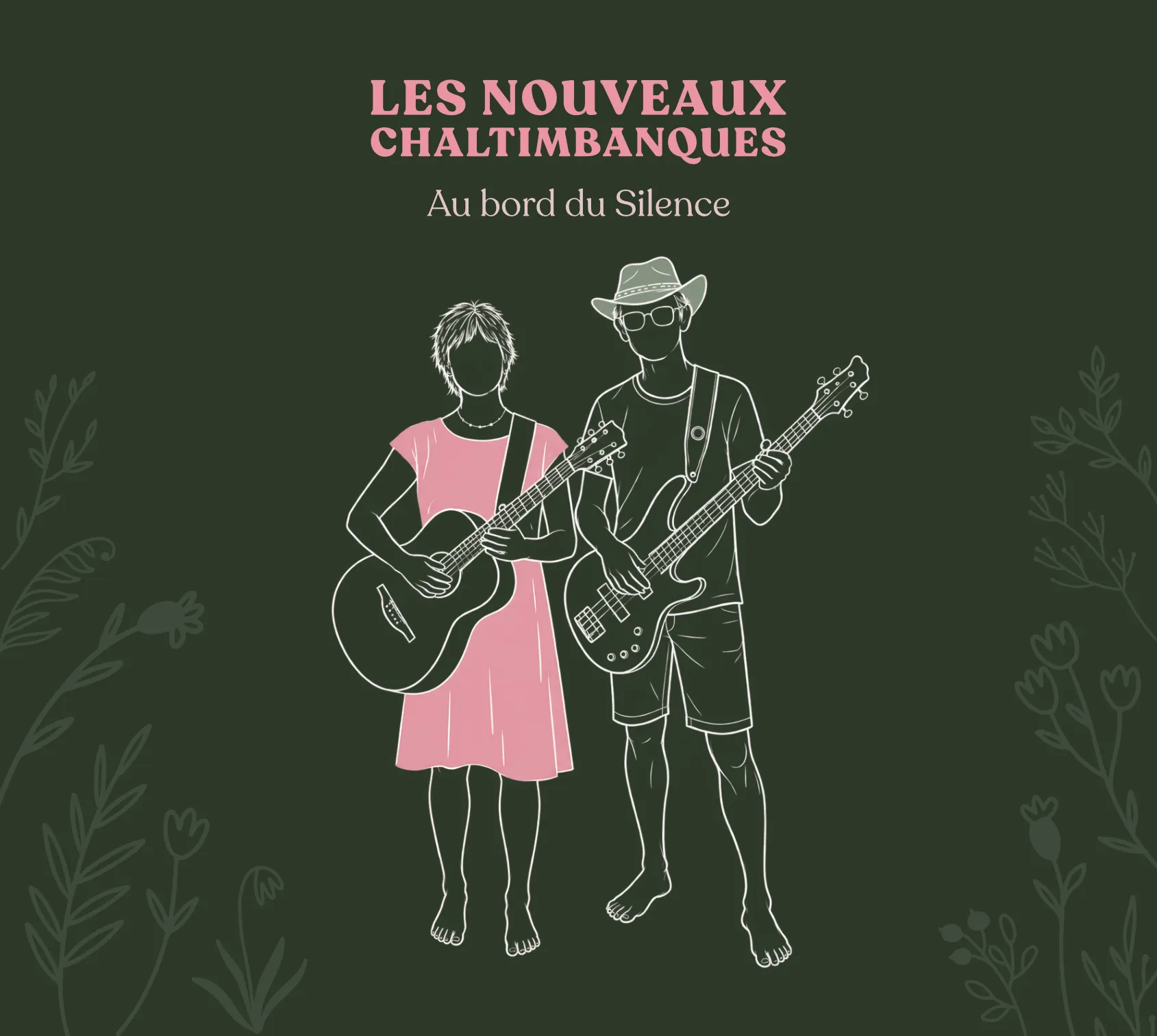 Pochette Au bord du silence : le recto, le duo dessiné au trait