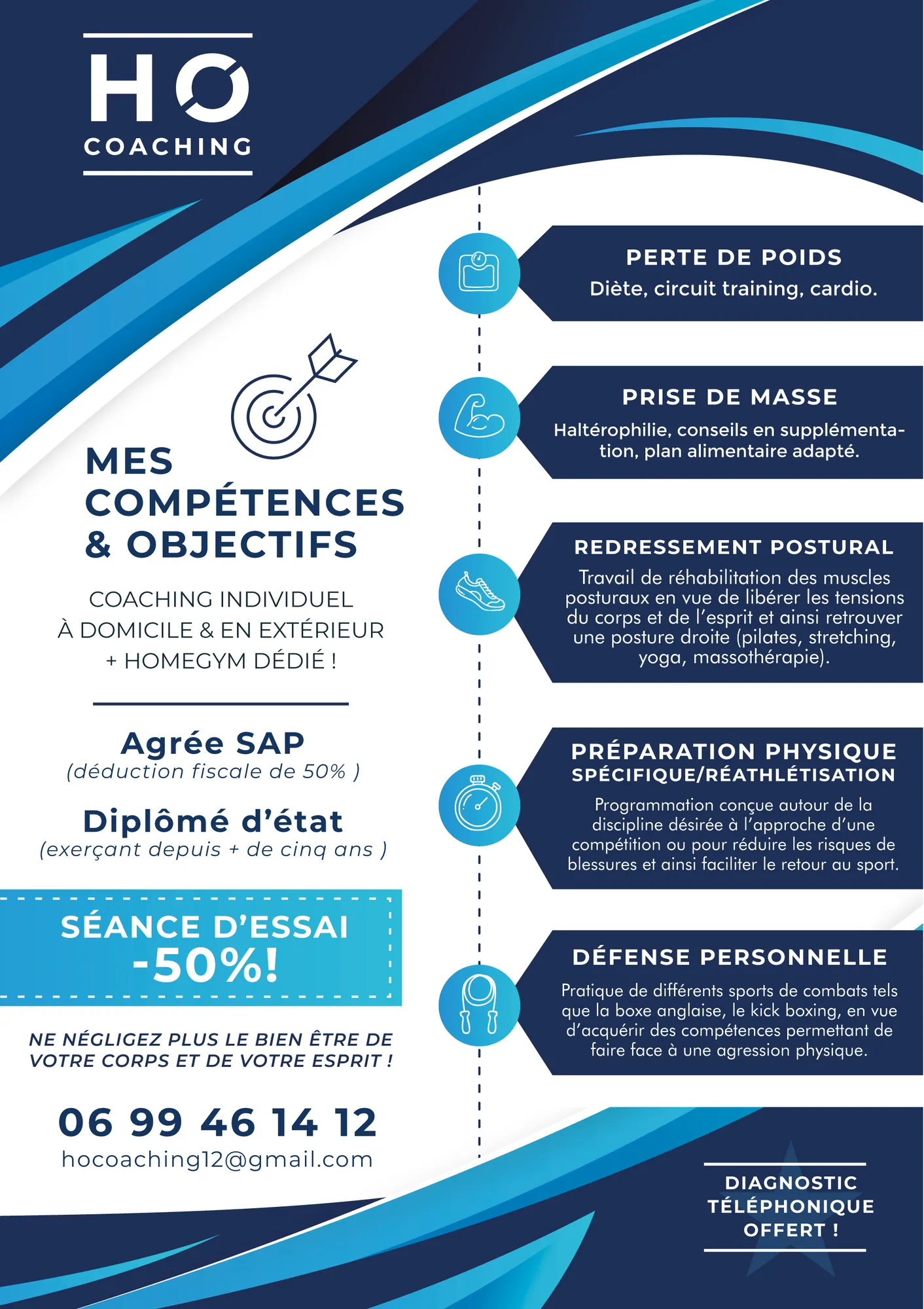 Flyer A5 HO Coaching : compétences et objectifs