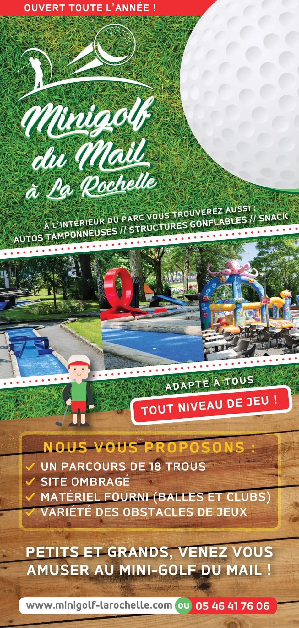 Dépliant du Minigolf du Mail à La Rochelle : le parcours et les activités