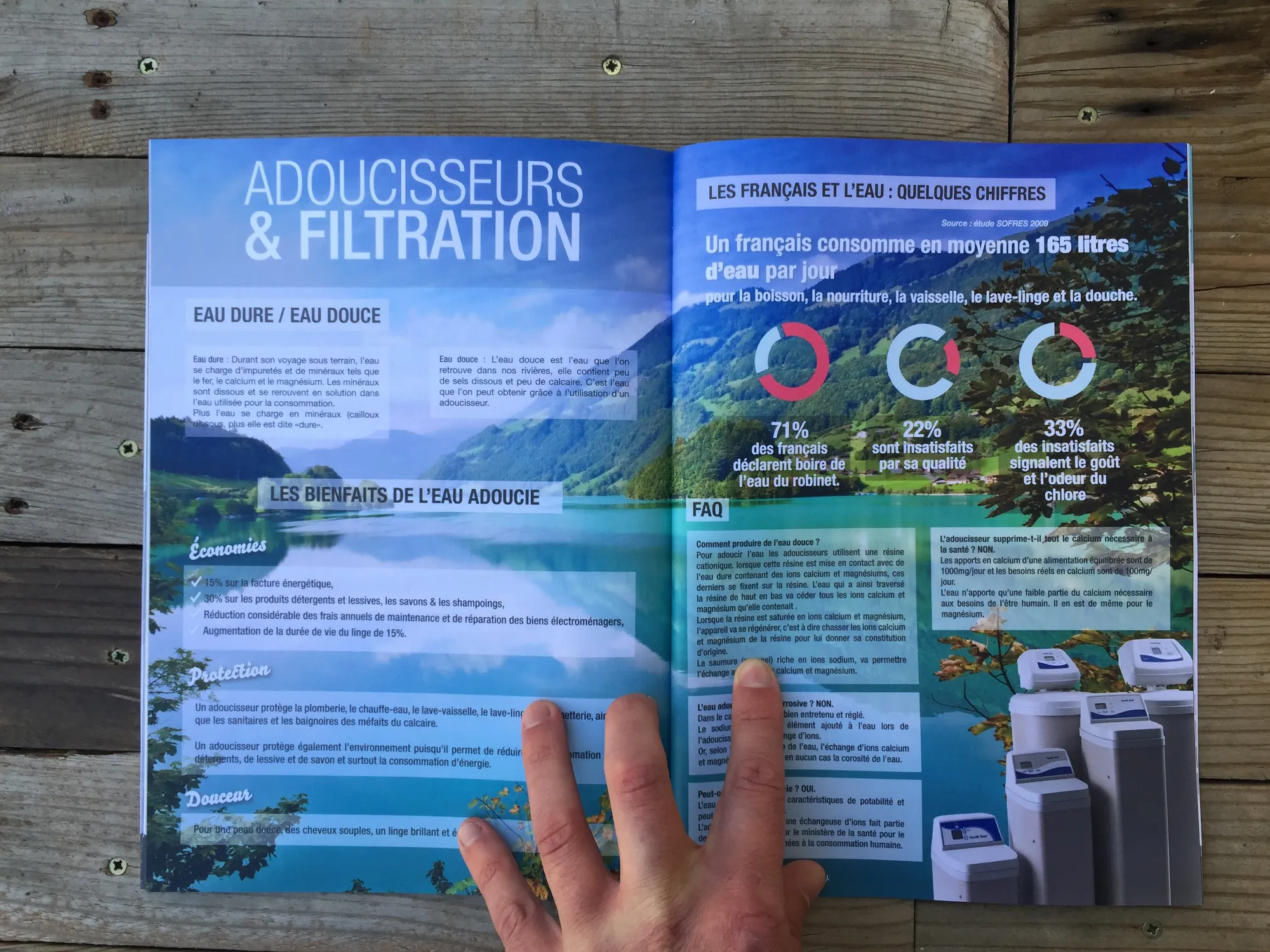 Catalogue 2015 imprimé, ouvert sur la double page adoucisseurs
