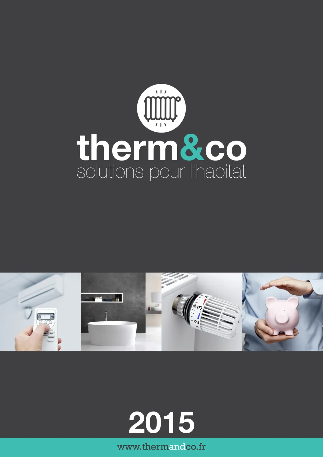 Catalogue Therm&co 2015 : couverture, bandeau turquoise