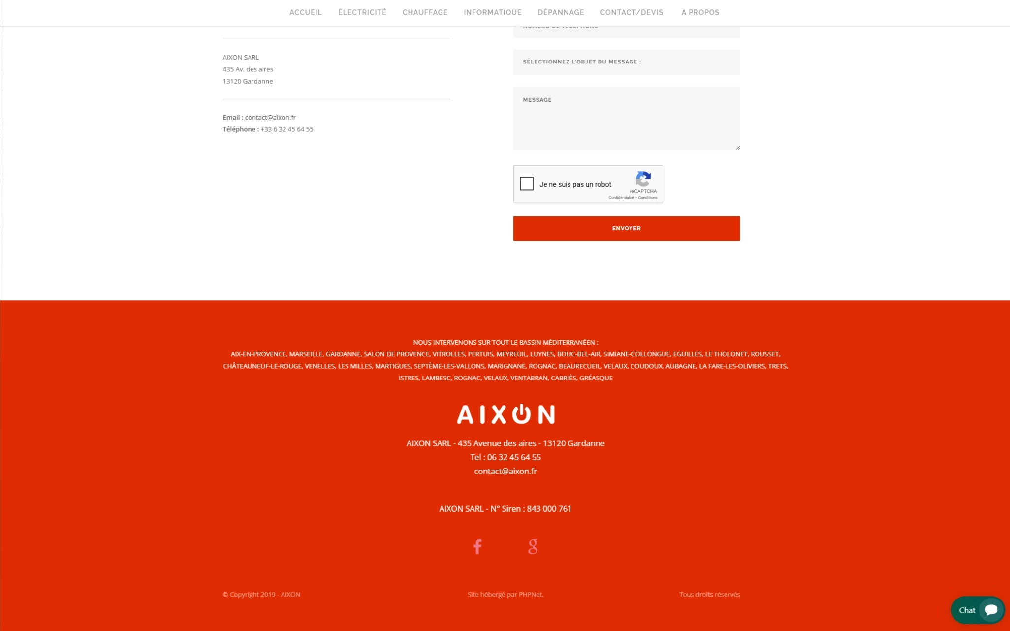 Footer — Formulaire de contact et footer