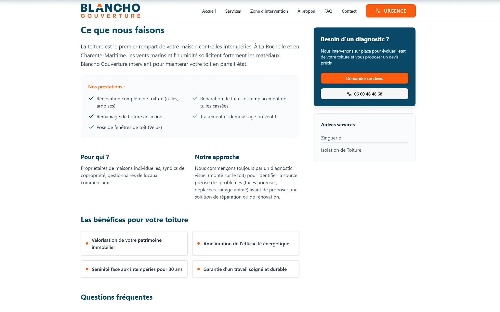 Page service couverture : prestations, public concerné, méthode et demande de diagnostic
