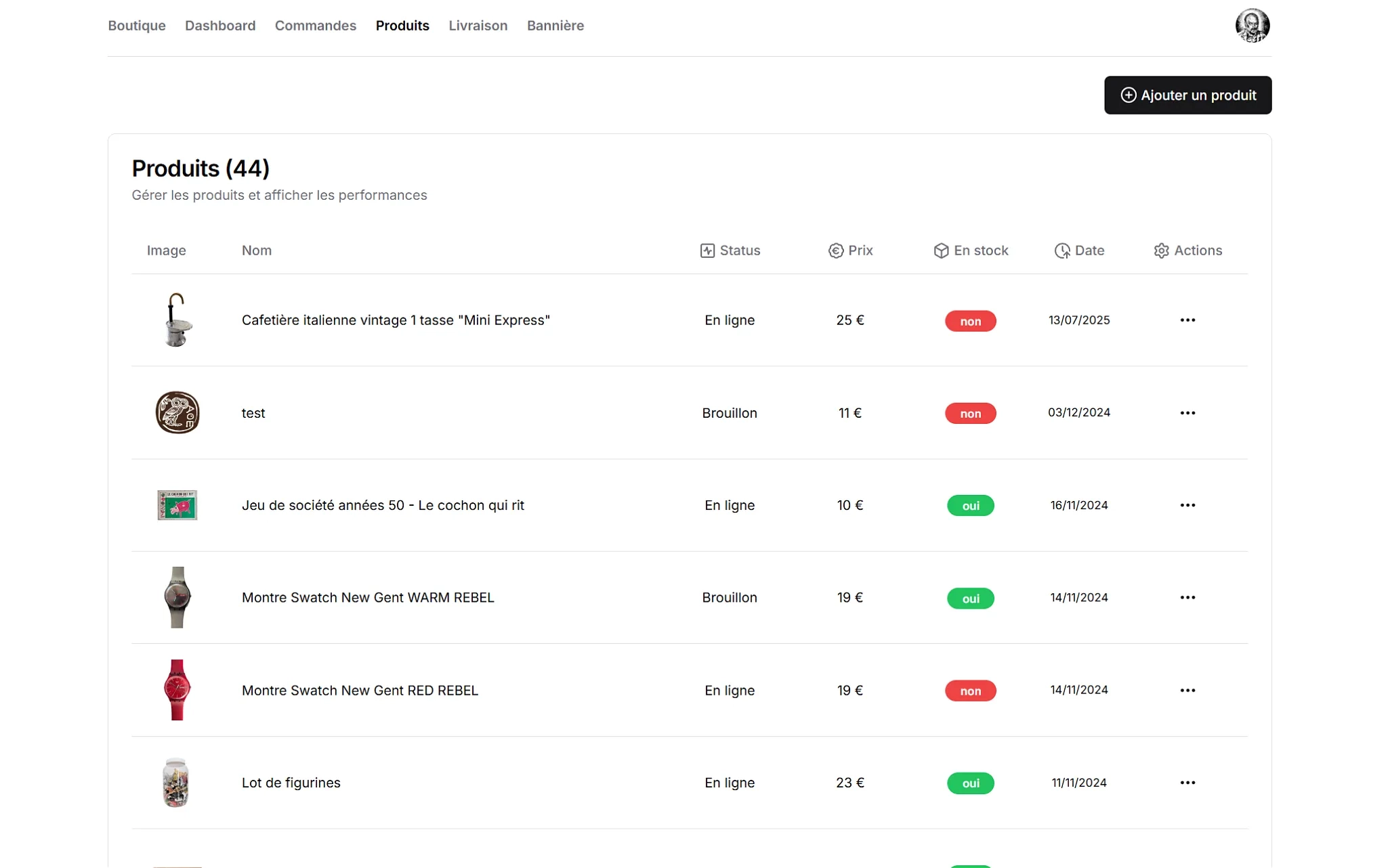 Capture UI - Gestion produit