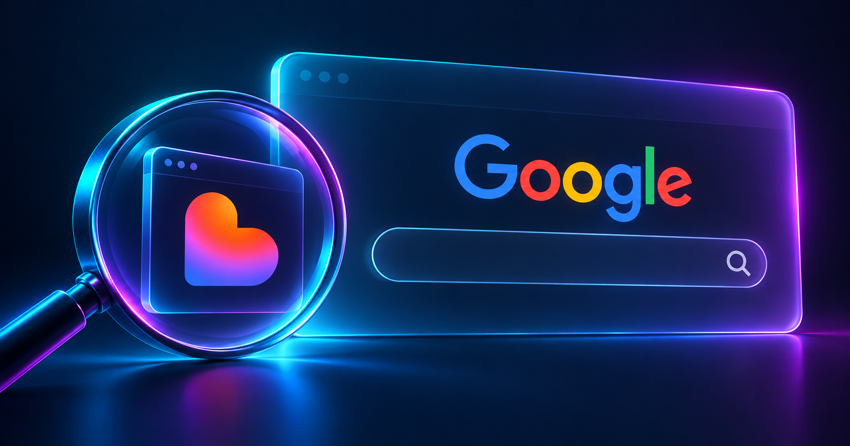 Une loupe révèle un site Lovable devant une fenêtre de recherche Google.